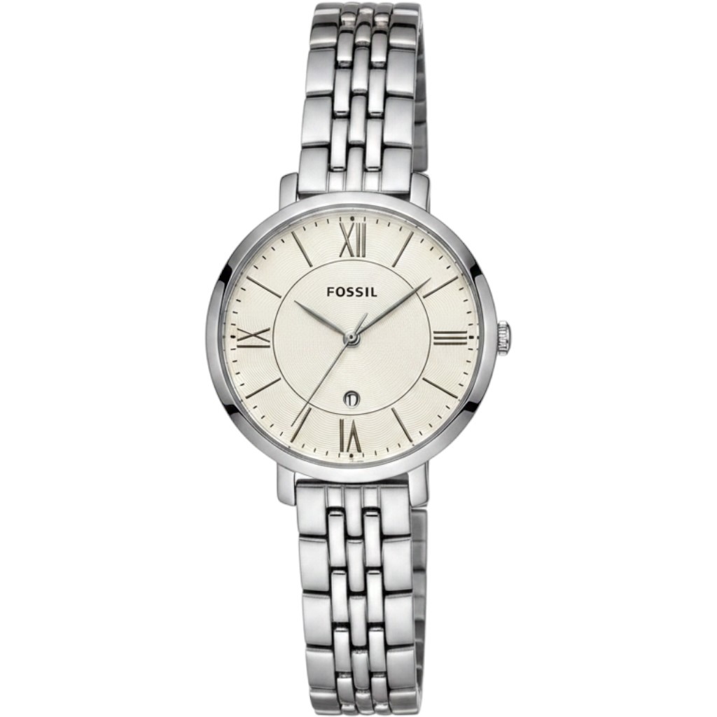 Fossil Jacqueline Es3698 Silver Stainless Steel Cream Dial Date Analog Watch